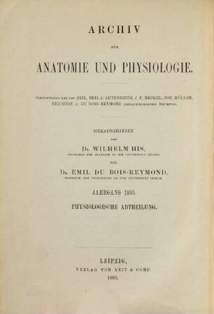Archiv für Anatomie und Physiologie. Physiologische Abteilung, Archiv für Physiologie. 1895