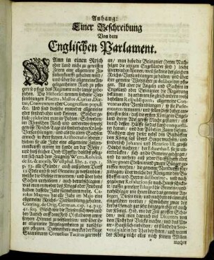 Anhang: Einer Beschreibung Von dem Englischen Parlament.