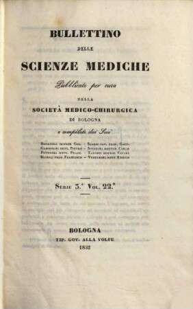 Bullettino delle scienze mediche. 22. 1852