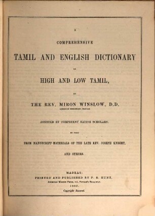 Acomprehensive Tamil and English Dictionary of High and Low Tamil