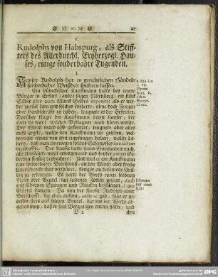 V. Rudolphs von Habspurg, als Stiffters des Allerdurchl. Ertzherzogl. Hauses, einige sonderbare Tugenden