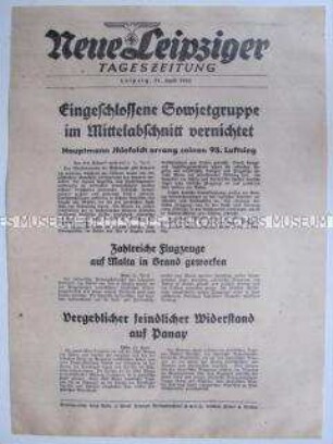 Extrablatt der "Neuen Leipziger Tageszeitung" u.a. zu deutschen Angriffen im mittleren Frontabschnitt an der Ostfront