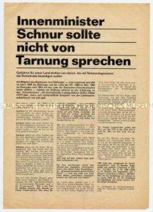 Propagandaflugblatt der DDU gegen die geplanten Notstandsgesetze