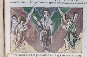Missale aus Saint-Denis — Maria zwischen zwei Engeln, Folio 129 recto