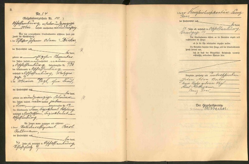 Standesamtsbuch der Stadt Aschaffenburg: Eheschließungen 252/1930 - 130/1931