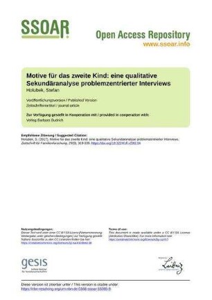 Motive für das zweite Kind: eine qualitative Sekundäranalyse problemzentrierter Interviews