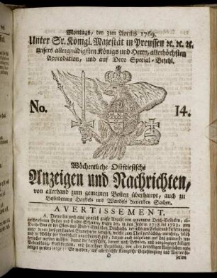 No. 14. Montags, den 3ten Aprilis 1769.