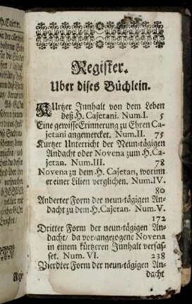 Register. Uber dises Büchlein.