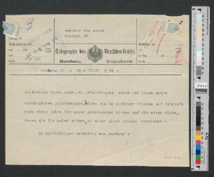 Telegramm an Werner von Melle
