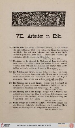 VII. Arbeiten in Holz (Nr. 948-1092)