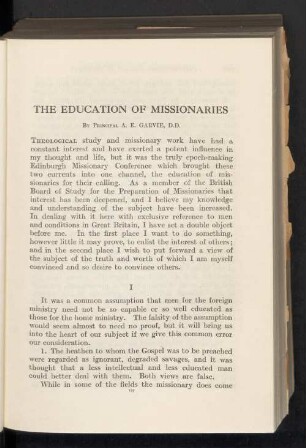 The education of missionaries