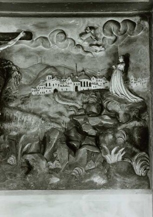 Detail des Hauptreliefs: Himmlisches Jerusalem und Verkündigung Mariä