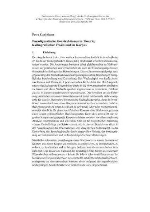 Paradigmatische Konstruktionen in Theorie, lexikografischer Praxis und im Korpus