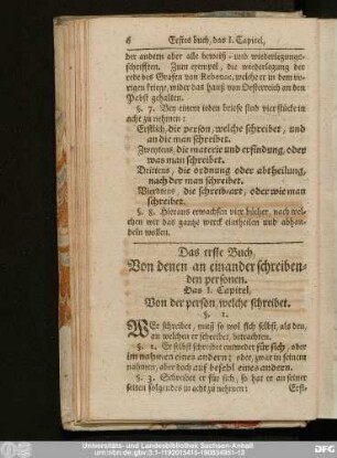 Das I. Capitel, Von der person, welche schreibet.