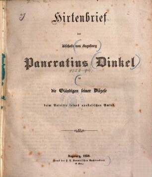 Hirtenbrief des Bischofs von Augsburg