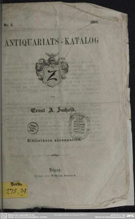 Bibliotheca aeronautica : Antiquariats-Katalog