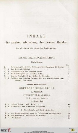 Inhalt der zweiten Abtheilung der zweiten Bandes