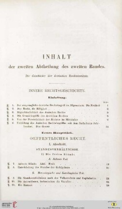 Inhalt der zweiten Abtheilung der zweiten Bandes