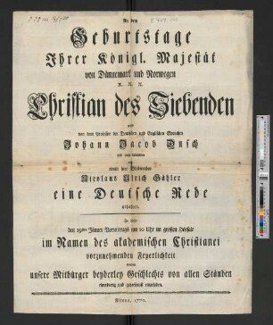 [An dem Geburtstage Ihrer Königl. Majestät von Dännemark und Norwegen [et]c. ...]