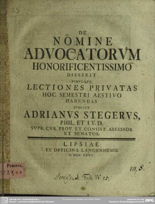 De Nomine Advocatorum Honorificentissimo