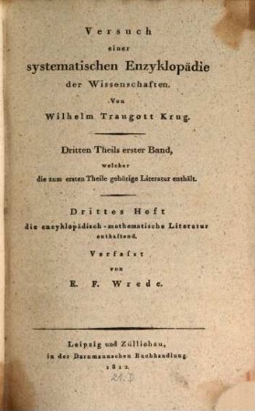 Versuch einer systematischen Enzyklopaedie der Wissenschaften. 3,3, Mathematische Literatur