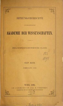 Sitzungsberichte. 125. 1891