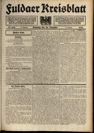 Fünfte Ausgabe vom Samstag, den 20. Dezember 1913.