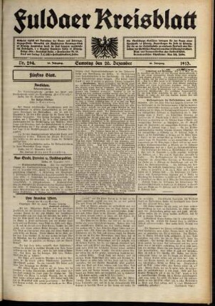 Fünfte Ausgabe vom Samstag, den 20. Dezember 1913.