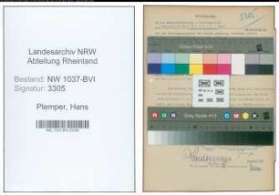 Entnazifizierung Hans Plemper , geb. 28.12.1909 (Angestellter)