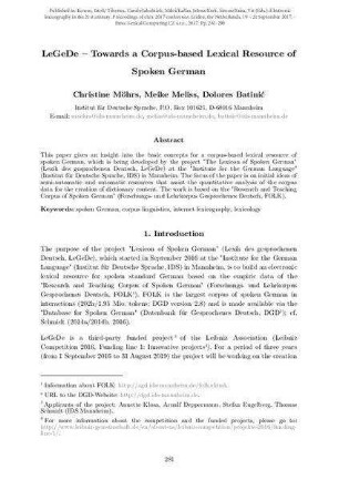 LeGeDe – towards a corpus-based lexical resource of spoken German