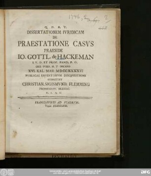 Dissertationem Ivridicam De Praestatione Casvs
