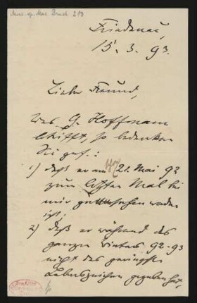 Brief an Philipp Spitta : 15.03.1893