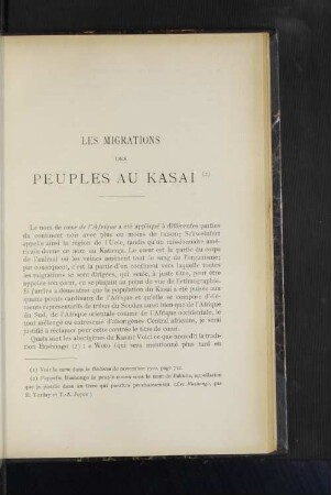 Les Migrations Des Peuples Au Kasai.