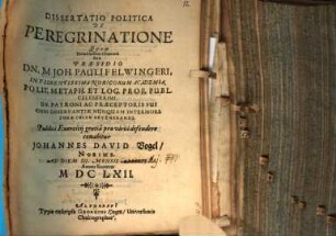 Diss. polit. de peregrinatione