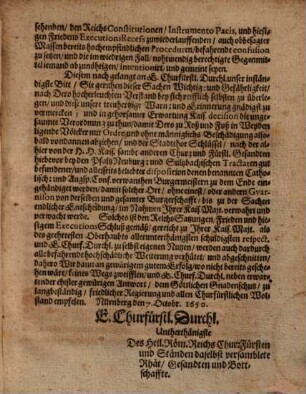 Copia Schreibens an Chur Heydelberg von den versambleten Chur-Fürsten und Stände Abgesandten, den 7. Octob. 1650 abgangen