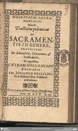 Dissertatio sacramentalis : hoc est, Tractatus polemicus de sacramentis in genere