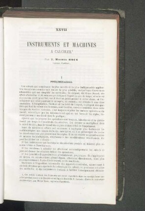 XXVII Instruments et machines a calculer