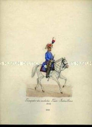Uniformdarstellung, Trompeter des mobilen Train-Bataillons zu Pferd, 1815. Aus: Sammelmappe "Sachsens Militär", Königliche Arsenalsammlung.