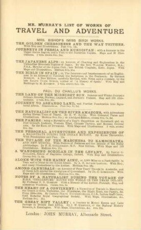 Mr. Murray's list of works of travel and adventure