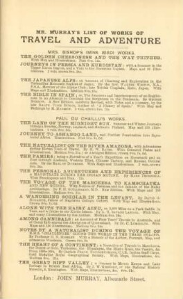 Mr. Murray's list of works of travel and adventure