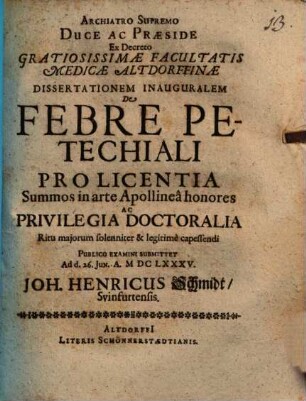 Dissertatio inauguralis de febre petechiali
