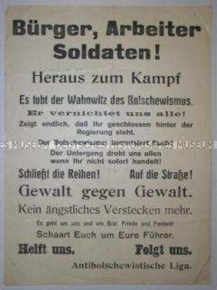 Konterrevolutionäres Flugblatt mit Aufruf zum Kampf gegen den Bolschewismus