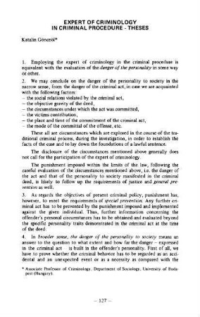 127-131, Expert of criminology in criminal procedure - Theses