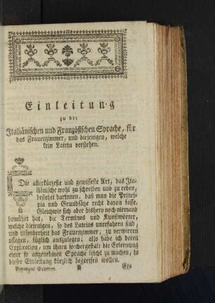 Einleitung zu der Italienischen und Französischen Sprache ... .
