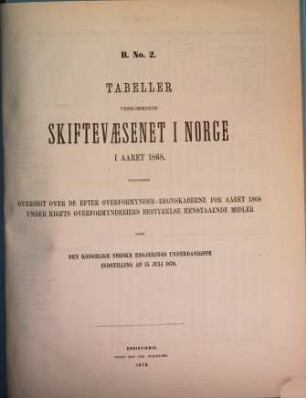 Norges officielle statistik. Rekke B. Nr. 2, Tabeller vedkommende skiftevaesenet i Norge : NOS = Norway's official statistics = Statistique officielle de la Norvège. 1868