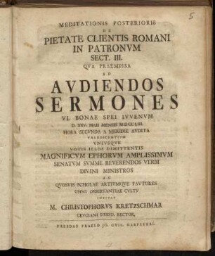 2,3: Meditationis Posterioris De Pietate Clientis Romani In Patronvm Sect. III..