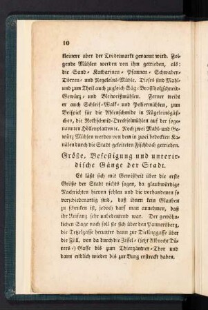 Größe, Befestigung und unterirdische Gänge der Stadt.