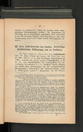 III. Kein Aufsichtsrecht des Staates. Freiwillige Hilfeleistung; Hilfszwang nur in Notfällen.