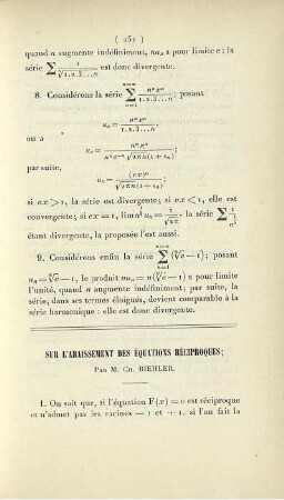 Sur l'abaissement des équations réciproques.