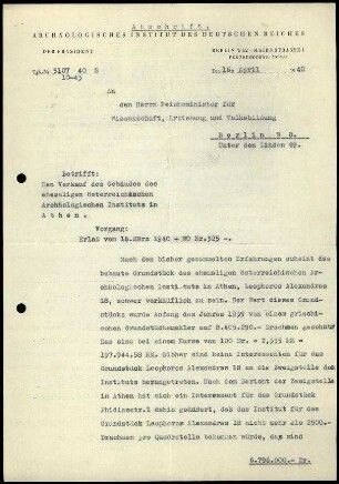 M. Schede an DAI Athen